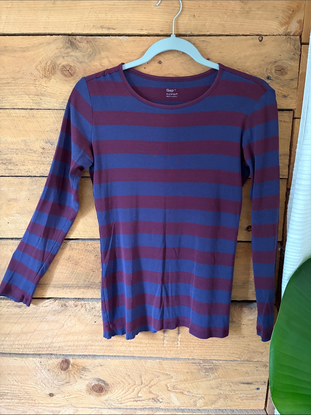 GAP Burgundy and Blue Striped Long-Sleeve Tee